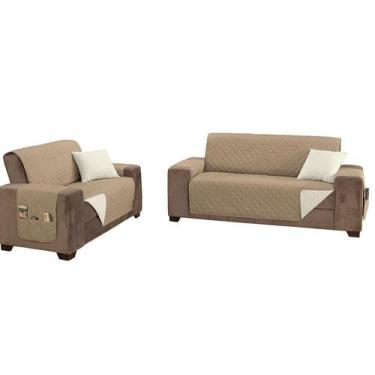 Imagem de Kit Capa Protetor Sofá 2 E 3 Lugares Manu Dupla Face Assento - Bordand