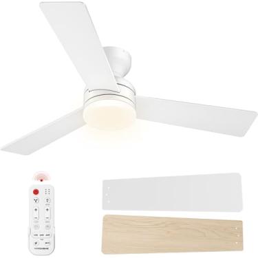 Imagem de VIVOHOME Ventiladores De Teto Com Luzes, Ventilador Perfil Baixo 42" Controle Remoto, Montagem Embutida Para Quarto, Sala Estar, Garagem, 6+1 Velocidades, 3 Circuitos, Regulável, Temporizador, Silen