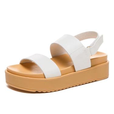 Imagem de Gorfen Sandálias Plataforma Femininas Com Suporte De Arco, Fivela Ajustável Para Maior Conforto, Salto Anabela Feminino, Branco 7