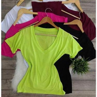 Imagem de Blusa sem bojo manga curta decote v malha podrinha feminina - Filó Mod