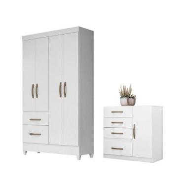 Imagem de Conjunto Guarda Roupa e Cômoda Petra Branco Rosa Azul Lilás - CASA H
