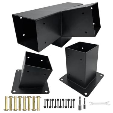 Imagem de Qrooviiy Kits De Suporte De Pegala De 4 Vias E 15 Graus, Suportes De Madeira Com Base De Poste Para Madeira Serrada De 4" X 4"(Real: 3,5" X 3,5"), Suportes De Gazebo Faça Você Mesmo Para Pérgolas De P