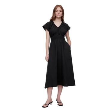 Imagem de GAP Vestido longo feminino com cintura franzida, Preto 1, GG