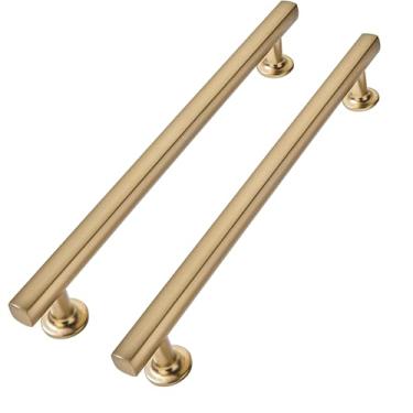 Imagem de CABDM Pacote com 10 alças de liga de zinco champanhe brozne de 8 polegadas (203 mm), puxador de armário simples moderno, alça de guarda-roupa, penteadeira, puxador de ferragens para móveis
