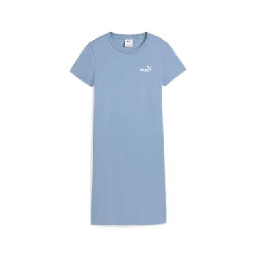 Imagem de PUMA Camisa social feminina Essentials pequena logotipo slim gola redonda manga curta casual casual - azul, Azul, PP