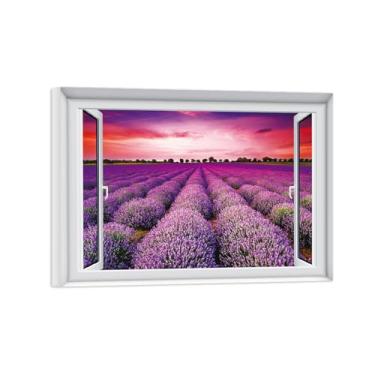 Imagem de Quadro Parede Janela Falsa-Impressões em Tela Paisagens-Purple Sky Flowers-Natureza Arte Pinturas Decoração Sala de Estar 50x70cm-19x27in Tela Embrulhada