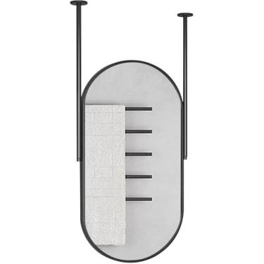 Imagem de Espelho Oval Para Pendurar No Teto, Espelho De Vaidade Moderno Espelho De Parede Grande Com Hastes Duplas Montadas No Teto, Espelho Decorativo Pendurado Em Metal Preto, 40cmx70cm