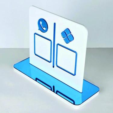 Imagem de Placa em acrilico com 2 qr code para pix cor branco e azul espelhado -