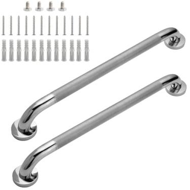 Imagem de BOSHIRO Pacote com 2 barras de apoio para chuveiro de 61 cm, aço inoxidável 304 com 3,2 cm de diâmetro, antiderrapante, barra de apoio para deficientes, trilho de chuveiro, corrimão sênior, alça de