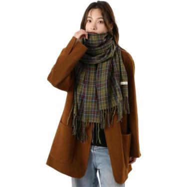 Imagem de Cachecol Cachecol Feminino De Inverno Grande Xadrez Engrossado Xadrez Colorido Extra Grande Cachecol Grosso Macio Grande Inverno Quente, green-C, A