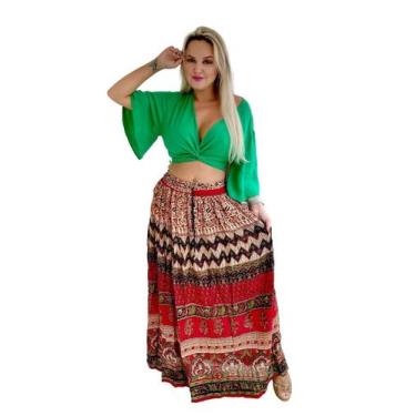 Imagem de Saia Maia Longa Indiana - Cod. 0403 - Aleci Fashion, Verde, Unico