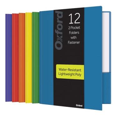 Imagem de Oxford 2 pastas de bolso com fixadores, pastas de plástico resistente, tamanho de letra, cores sortidas, (azul, verde, amarelo, laranja, vermelho, roxo, pacote com 12 (13188)