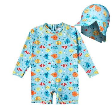 Imagem de Macaquinho Praia Infantil com Boné Proteção UV 50+ Estampas Tip Top