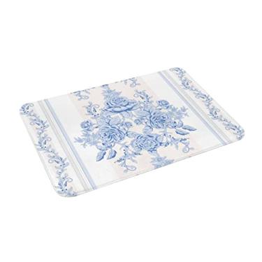 Imagem de Tapete de banho floral azul chique francês antiderrapante absorvente macio tapete de banheiro para cozinha quarto tapete de chão 61 x 40 cm