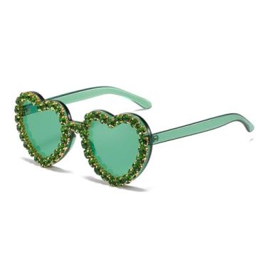 Imagem de JRLLFD Óculos de sol com armação em formato de coração, feminino, masculino, moda luxo, decorativo, festa, UV400 (verde)