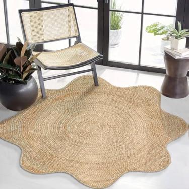 Imagem de Chardin Home Tapete trançado de juta natural tecido à mão – Tapete recortado redondo de 1,8 m | Tapete reversível rústico Boho Farmhouse para entrada, porta da frente, cozinha, berçário, sala de