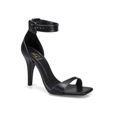 Imagem de Sandália Gisele Bico Quadrado Salto Fino Chique Salto Alto Tira com Fivela 5054 (Preto, BR, Adulto, Numérico, 38)