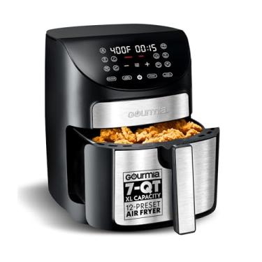 Imagem de Gourmia Fritadeira digital – 7 QT, tecnologia FryForce 360°, 10 predefinições, instruções de cozimento guiadas, desligamento automático, cesta segura para lava-louças, 1500W, preto/aço inoxidável