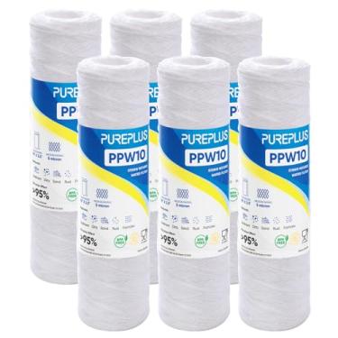 Imagem de PUREPLUS Filtro de sedimentos para toda a casa, 5 mícrons, 25,4 x 6,3 cm, para água de poço, cartucho de substituição para sistema RO universal de 25,4 cm, WP-5, Aqua-Pure AP110, CFS110, Culligan P5