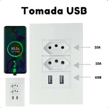 Imagem de Tomada Dupla USB Parede Carregador 10A Branco - ASAF
