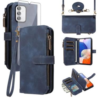 Imagem de Asuwish Capa de celular para Samsung Galaxy A14/M14 5G com zíper carteira celular com protetor de tela de vidro temperado alça transversal para pulso flip compartimento para cartão de crédito A 14 4G