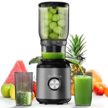 Imagem de Espremedor de espremedor a frio, máquina de suco com calha de alimentação de 13,5 cm de largura, espremedor mastigável para vegetais e frutas inteiros, máquina extrator de suco, fácil de limpar, cinza