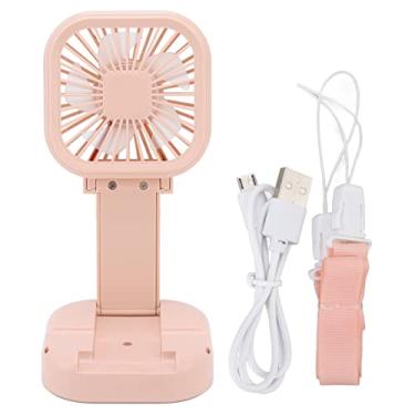 Imagem de Grcfumo Ventilador dobrável portátil, velocidade de de 3 níveis USB Recarregável Rechargável Rotativo Fan de mesa de mão, dobrando ventiladores de mão para camping de viagens (Rosa)