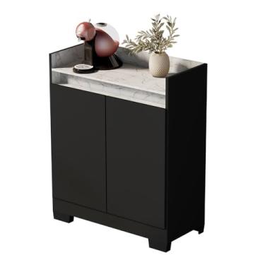 Imagem de Aparador Buffet Sala Lorde Marmorizado 2 Portas Preto/marmore Branco