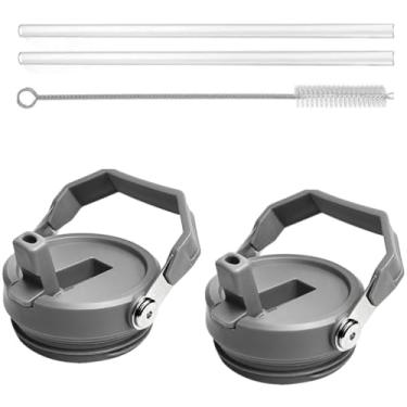 Imagem de Pacote com 2 tampas de copo de substituição para Stanley IceFlow 850 g (apenas) tampa de canudo, com 2 canudos reutilizáveis, 1 escova de limpeza (cinza)