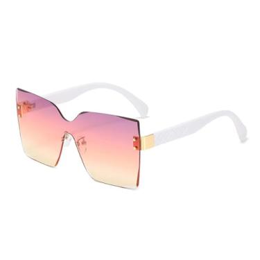 Imagem de JRLLFD Óculos de sol sem aro clássicos da moda, femininos, masculinos, vintage, armação grande, peça única, feminino, verão, UV400 (branco, rosa, amarelo)