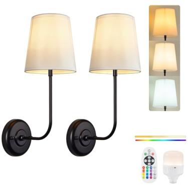 Imagem de PASSICA DECOR Conjunto de duas arandelas de parede a pilhas, luzes de parede recarregáveis com lâmpadas destacáveis de 5200 mAh reguláveis, 15 cores e controle remoto, arandelas sem fio para quarto