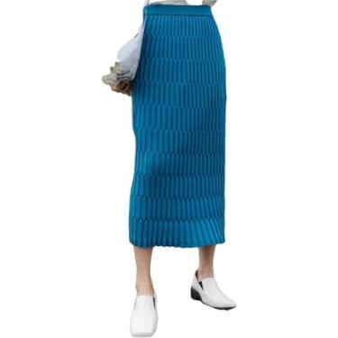 Imagem de Saias Femininas Saias Retas De Malha Cintura Alta Casual Slim Saia Longa, Blue, One Size