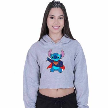 Imagem de Cropped Moletom Feminino Lilo Stitch Super Homen - Lafre, Cinza, GG