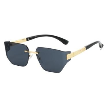 Imagem de Óculos de sol de luxo sem armação, gradiente, feminino, retrô, armação de metal, casual, masculino, para idosos, UV400 (preto dourado)