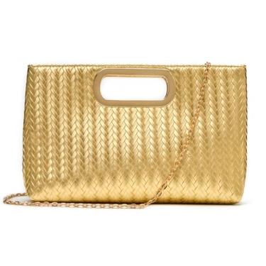 Imagem de DETARA Bolsa feminina de tecido para noite, bolsa tiracolo de couro sintético para festa de casamento e formatura, Ouro trigo 7047