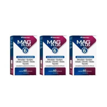 Imagem de Kit 3 Mag Plus 6 Alto Teor De Magnésio 60 Cápsulas Herbamed