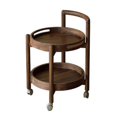 Imagem de Mesa de sala de estar com rodas de madeira para sofá, mesa lateral móvel, pequena, redonda, retrô, minimalista, prateleira de armazenamento (grande)