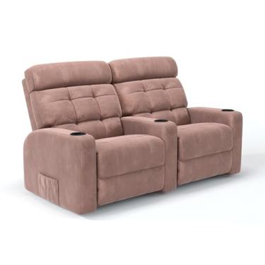 Imagem de Sofá 2 Lugares Reclinável Manual em Suede Linha Cinema Damie (Rosa Nude)