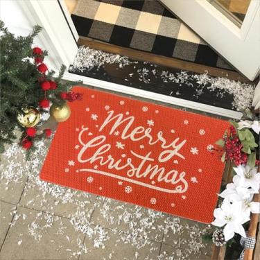 Imagem de Bawnhaw Chirstmas Capacho de boas-vindas vermelho para entrada externa, exterior, interior, porta da frente, 76 cm x 43 cm, discreto, antiderrapante, resistente à sujeira, tapete fino para casa