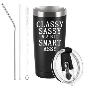 Imagem de Copo engraçado Classy Sassy and A Bit Smart Assy Tumbler para mulheres, aniversário, elefante, branco, Natal, presentes de escritório inspiradores para amigos, colegas de trabalho, família, 590 ml,