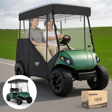 Imagem de 10L0L Caixa de carrinho de golfe estilo pista de 3 lados serve para 2 passageiros Yamaha G14 G16 G22 G29 Drive and Drive 2, capa de chuva Yamaha resistente 600D à prova d'água com para-brisa de PVC