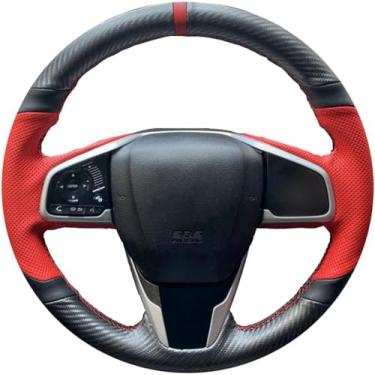 Imagem de Loncky Capa de volante de fibra de couro genuíno para Honda Civic 10 x 2016 2017 2018 2019 2020 2021 / CRV CR-V 2017 2018 2019 2020 2021 2022 / Honda Clarity 2018-2020 1 Acessórios personalizados