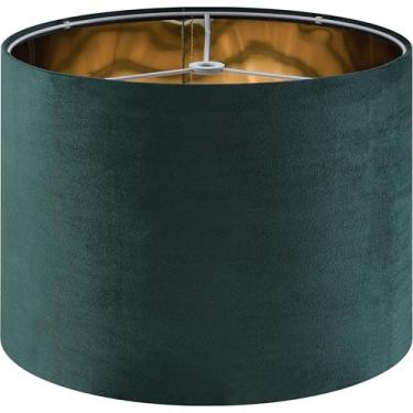 Imagem de Conjunto de abajures de veludo verde com 1 abajur grande de tambor de 40,6 cm, parte superior x 40,6 cm inferior x 30,5 cm de altura (aranha), abajur moderno - Ideal para lâmpadas de mesa e chão