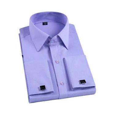 Imagem de Camisa Social Masculina Slim Fit De Manga Longa Em Cor Sólida Com Punh