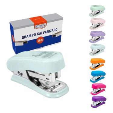Imagem de Kit Mini Grampeador Até 20 Folhas + 1.000 Grampos 26/6 Brw