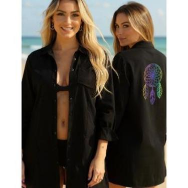 Imagem de Saída de Praia Manga Longa Estampada Filtro dos Sonhos Dtf Chemise Moda Praia Primavera Verão-Feminino