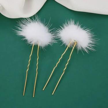 Imagem de Hanfu Hairball Bonito Headdress Feminino Antigo Pelúcia Borla Grampos de Cabelo Inverno Infantil Hanfu Acessórios Conjunto