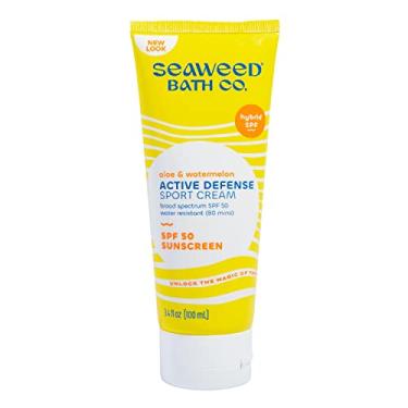 Imagem de The Seaweed Bath Co. Creme Protetor Solar Híbrido De Amplo Espectro Esportivo Active Defense Fps 50 Da Co., 3,4 Oz, Algas Marinhas Colhidas Forma Sustentável, Aloe Vera E Melancia