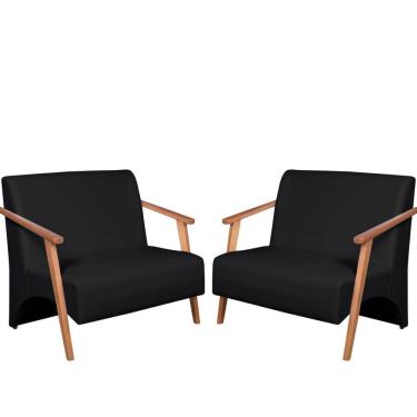 Imagem de Kit 2 Poltronas Namoradeira Venus Braço Madeira Maciça Tecido Sintético Unidecor Preto