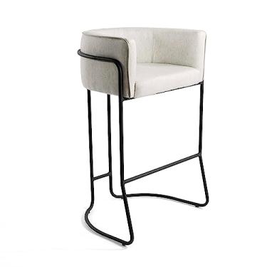 Imagem de Banqueta Betina linho flocos pés metal preto